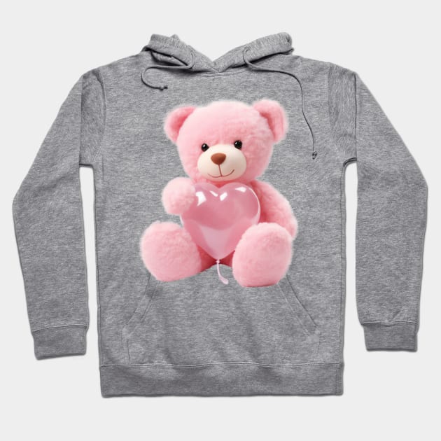 Cute Pink Teddy Bear with Heart Hoodie by Cuteopia Gallery